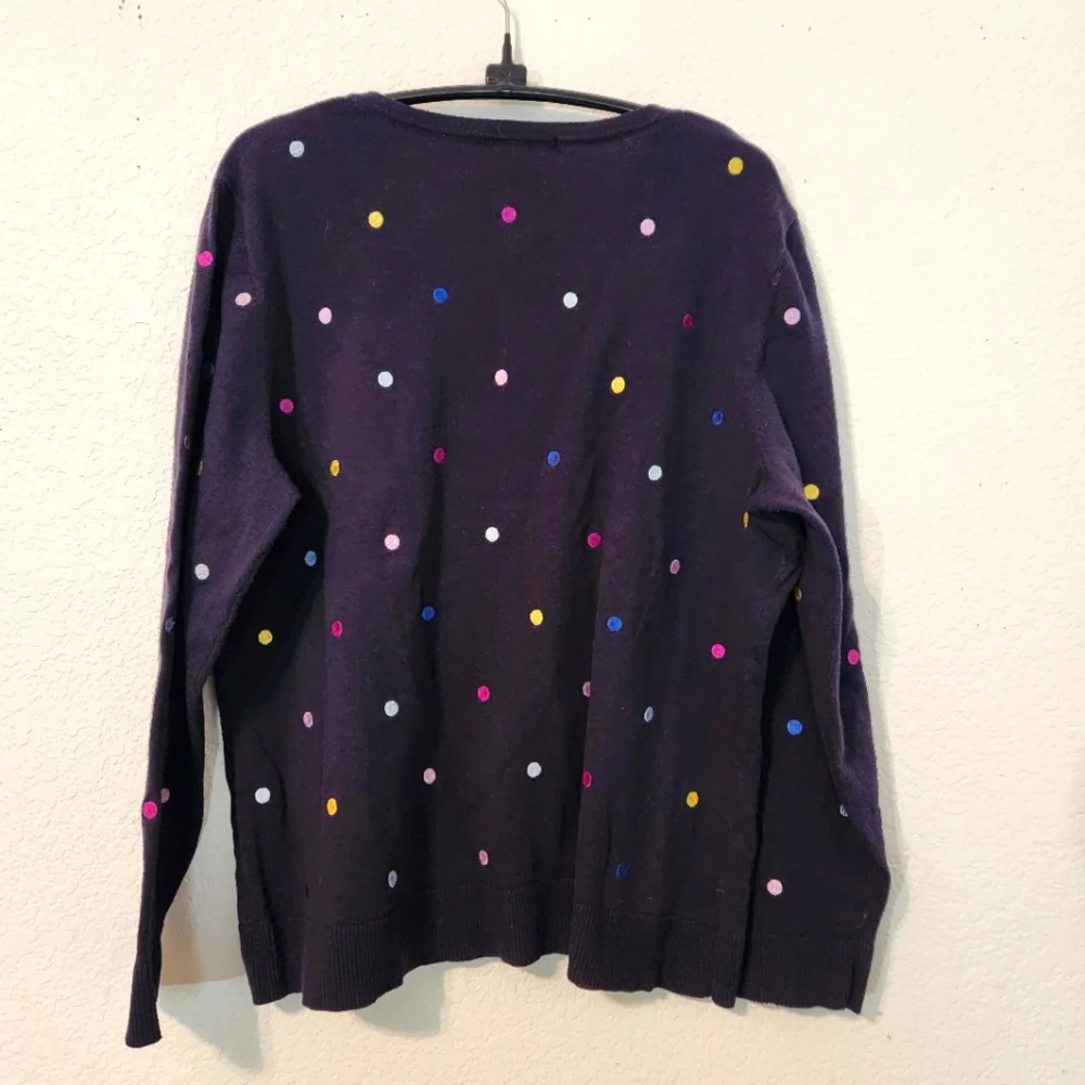 Christopher & Banks Navy Cardigan‎ with Colorful Polka Dots, Size PL